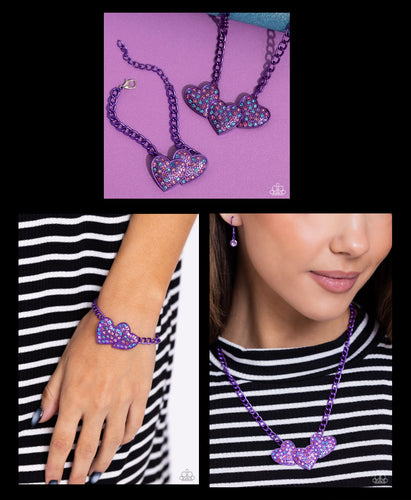 Paparazzi Set Low-Key Lovestruck - Purple Necklace  Lovestruck Lineup - Purple Bracelet