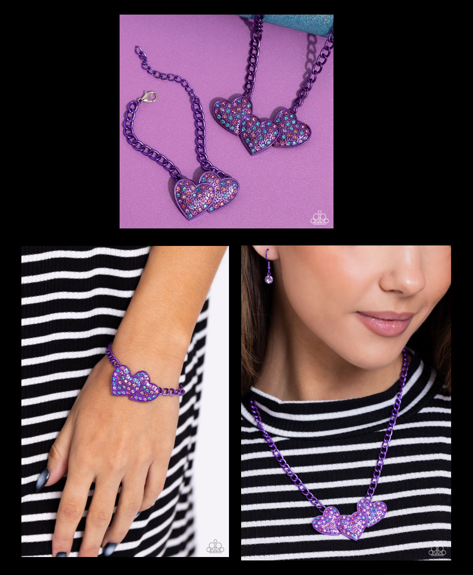 Paparazzi Set Low-Key Lovestruck - Purple Necklace  Lovestruck Lineup - Purple Bracelet