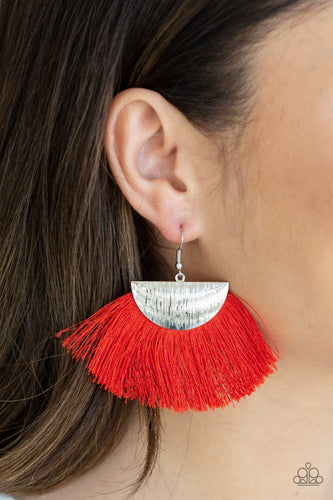 Fox Trap - Red fringe tassel earrings