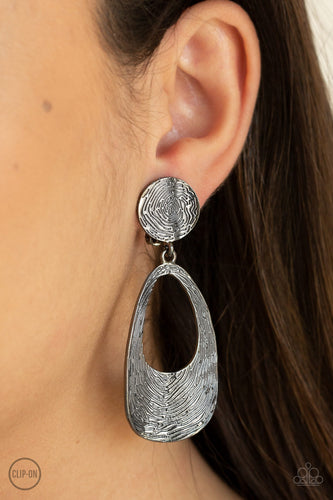 Paparazzi - Printed Perfection - Black Clip On Earrings